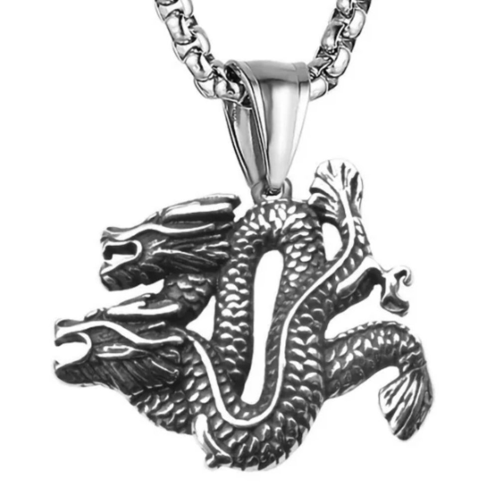 New Silver Dragon Head Pendant and Chain